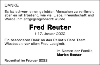 Traueranzeige von Fred Reuter von vrm-trauer Rheingau