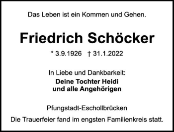 Traueranzeige von Friedrich Schöcker von vrm-trauer Darmstädter Echo