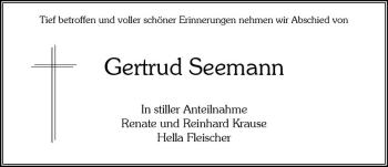 Traueranzeige von Gertrud Seemann von vrm-trauer Wiesbadener Kurier