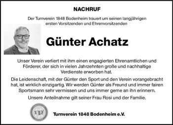Traueranzeige von Günter Achatz von vrm-trauer AZ Mainz