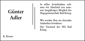 Traueranzeige von Günter Adler von vrm-trauer Odenwälder Echo
