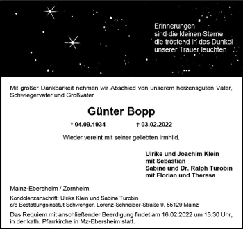 Traueranzeige von Günter Bopp von vrm-trauer AZ Mainz