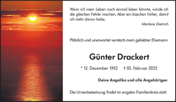Traueranzeige von Günter Drackert von vrm-trauer Wormser Zeitung