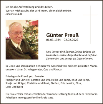 Traueranzeige von Günter Preuß von vrm-trauer Darmstädter Echo