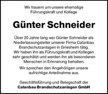 Traueranzeige von Günter Schneider von vrm-trauer Darmstädter Echo
