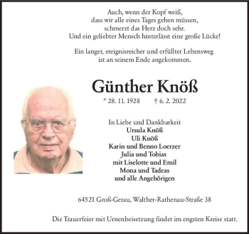 Traueranzeige von Günther Knöß von vrm-trauer Groß-Gerauer Echo
