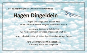 Traueranzeige von Hagen Dingeldein von vrm-trauer Odenwälder Echo
