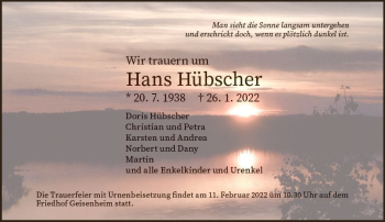 Traueranzeige von Hans Hübscher von vrm-trauer Wiesbadener Kurier