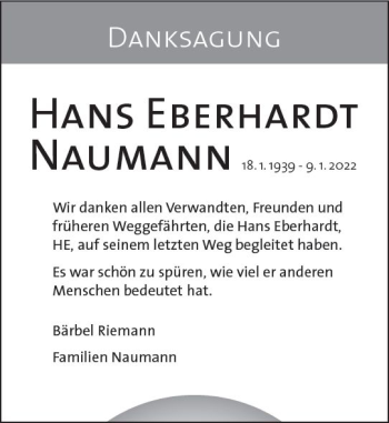 Traueranzeige von Hans Eberhardt Naumann von vrm-trauer Wiesbadener Kurier