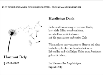 Traueranzeige von Hartmut Delp von vrm-trauer Rüsselsheimer Echo / MainSpitze
