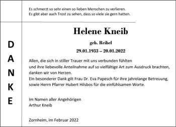 Traueranzeige von Helene Kneib von vrm-trauer AZ Mainz