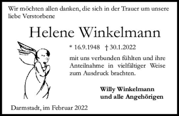 Traueranzeige von Helene Winkelmann von vrm-trauer Darmstädter Echo