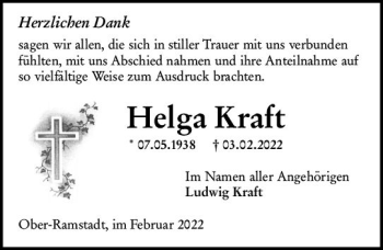 Traueranzeige von Helga Kraft von vrm-trauer Darmstädter Echo