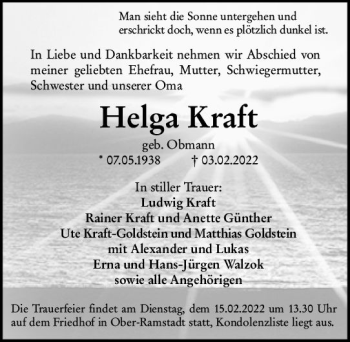 Traueranzeige von Helga Kraft von vrm-trauer Darmstädter Echo