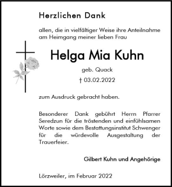 Traueranzeige von Helga Mia Kuhn von vrm-trauer AZ Mainz