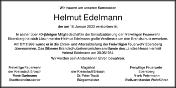 Traueranzeige von Helmut Edelmann von vrm-trauer Odenwälder Echo
