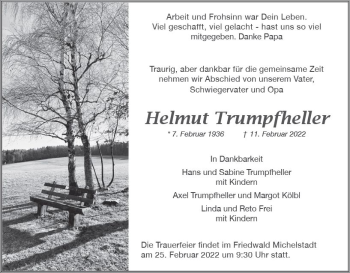 Traueranzeige von Helmut Trumpfheller von vrm-trauer Odenwälder Echo