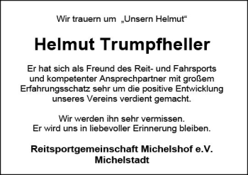 Traueranzeige von Helmut Trumpfheller von vrm-trauer Odenwälder Echo