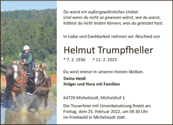 Traueranzeige von Helmut Trumpfheller von vrm-trauer Odenwälder Echo