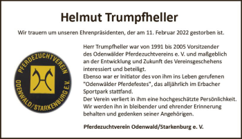 Traueranzeige von Helmut Trumpfheller von vrm-trauer Odenwälder Echo