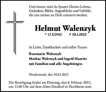 Traueranzeige von Helmut Walenzyk von vrm-trauer Hochheimer Zeitung