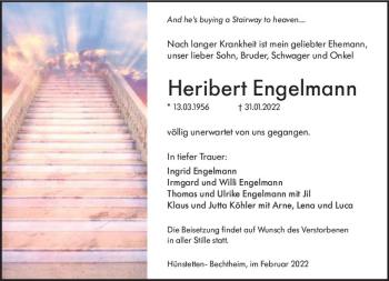 Traueranzeige von Heribert Engelmann von vrm-trauer Idsteiner Zeitung