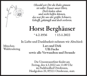Traueranzeige von Horst Berghäuser von vrm-trauer Wiesbadener Kurier