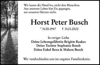 Traueranzeige von Horst Peter Busch von vrm-trauer Darmstädter Echo