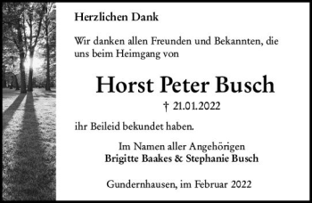 Traueranzeige von Horst Peter Busch von vrm-trauer Darmstädter Echo