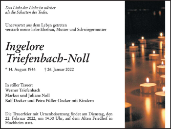Traueranzeige von Ingelore Triefenbach-Noll von vrm-trauer Hochheimer Zeitung