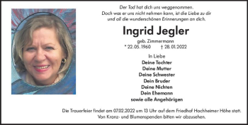 Traueranzeige von Ingrid Jegler von vrm-trauer Wormser Zeitung