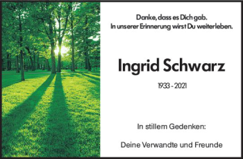 Traueranzeige von Ingrid Schwarz von vrm-trauer AZ Mainz