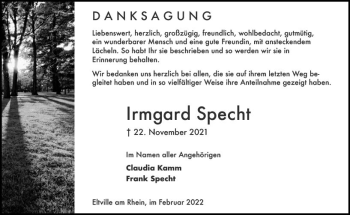 Traueranzeige von Irmgard Specht von vrm-trauer Rheingau