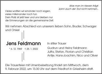 Traueranzeige von Jens Feldmann von vrm-trauer Darmstädter Echo