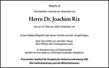 Traueranzeige von Joachim Rix von vrm-trauer Darmstädter Echo