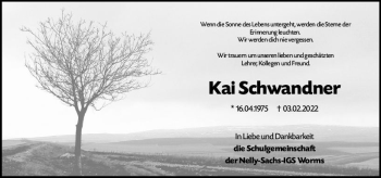Traueranzeige von Kai Schwandner von vrm-trauer Wormser Zeitung