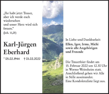 Traueranzeige von Karl-Jürgen Eberhard von vrm-trauer Wormser Zeitung