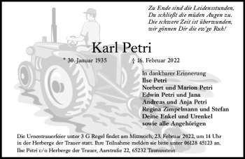 Traueranzeige von Karl Petri von vrm-trauer Wiesbadener Kurier