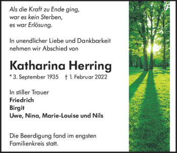 Traueranzeige von Katharina Herring von vrm-trauer Darmstädter Echo