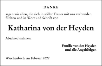 Traueranzeige von Katharina von der Heyden von vrm-trauer Darmstädter Echo