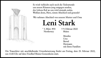 Traueranzeige von Leni Stark von vrm-trauer AZ Mainz