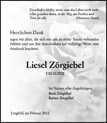 Traueranzeige von Liesel Zörgiebel von vrm-trauer Darmstädter Echo