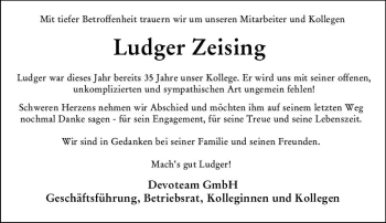 Traueranzeige von Ludger Zeising von vrm-trauer Darmstädter Echo