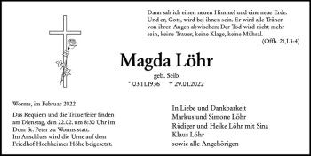 Traueranzeige von Magda Löhr von vrm-trauer Wormser Zeitung