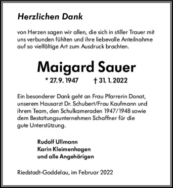 Traueranzeige von Maigard Sauer von vrm-trauer Groß-Gerauer Echo
