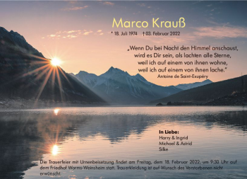 Traueranzeige von Marco Krauß von vrm-trauer Wormser Zeitung