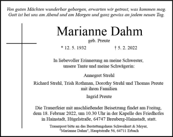 Traueranzeige von Marianne Dahm von vrm-trauer Odenwälder Echo
