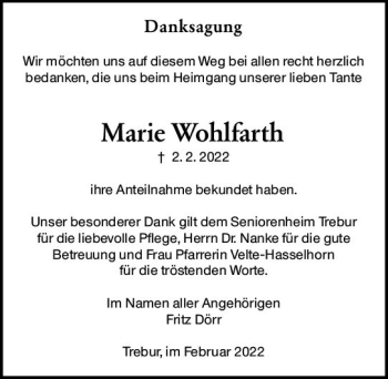 Traueranzeige von Marie Wohlfarth von vrm-trauer Groß-Gerauer Echo