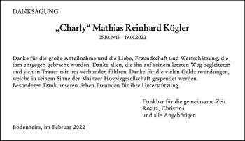 Traueranzeige von Mathias Reinhard Kögler von vrm-trauer AZ Mainz