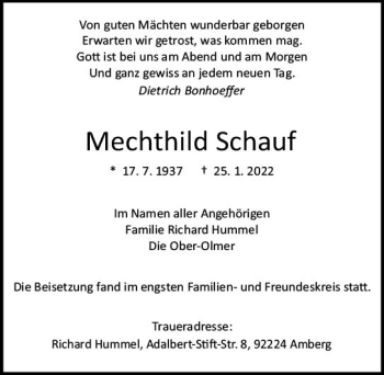 Traueranzeige von Mechthild Schauf von vrm-trauer Darmstädter Echo
